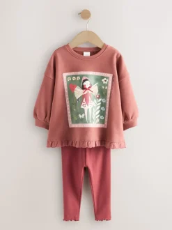 Bordeaux Rouge Fée - Ensemble Sweat-shirt et Leggings à ourlet à volants (3mois-7ans)