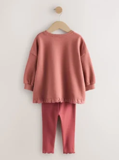 Bordeaux Rouge Fée - Ensemble Sweat-shirt et Leggings à ourlet à volants (3mois-7ans)
