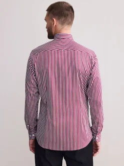 Bordeaux rouge rayé - Chemise Signature à manchette simple 100% coton