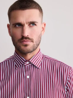 Bordeaux rouge rayé - Chemise Signature à manchette simple 100% coton