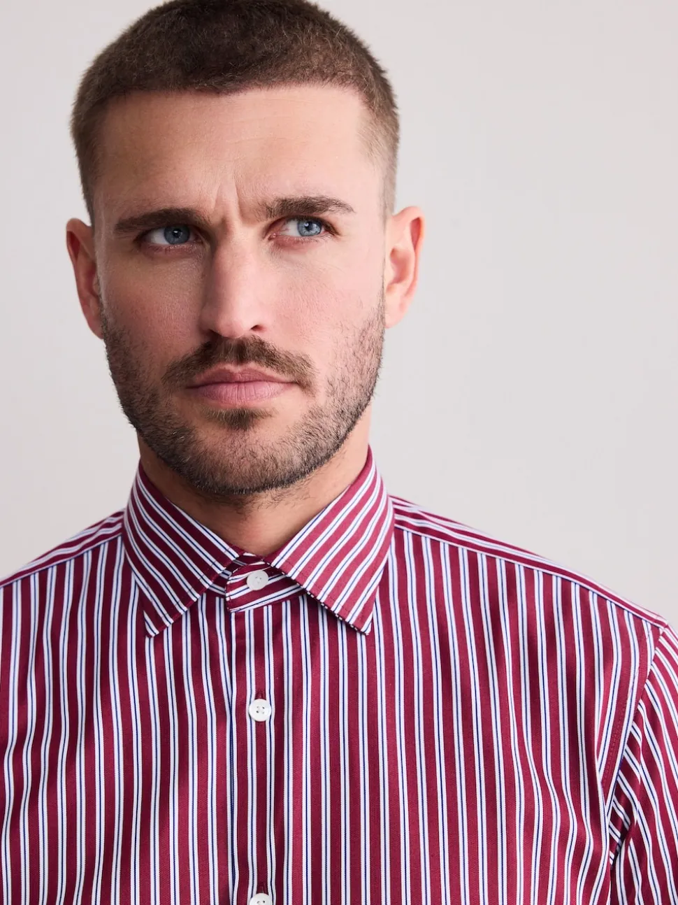 Bordeaux rouge rayé - Chemise Signature à manchette simple 100% coton