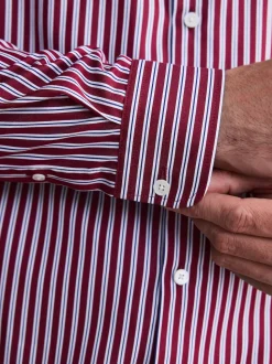 Bordeaux rouge rayé - Chemise Signature à manchette simple 100% coton