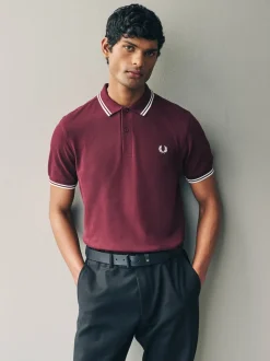 Bordeaux/blanc écru - Polo Fred Perry à liserés