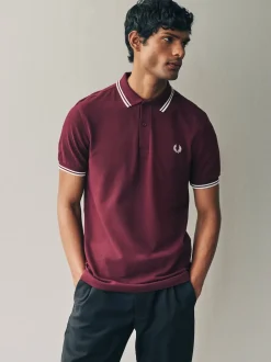 Bordeaux/blanc écru - Polo Fred Perry à liserés