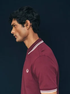 Bordeaux/blanc écru - Polo Fred Perry à liserés
