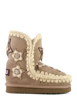 Bottes Mou Eskimo en daim à étoiles au crochet doublées en peau de mouton pour enfant