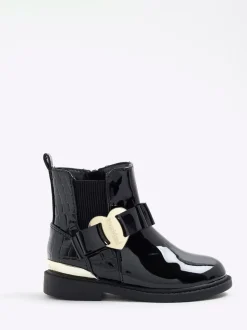 Bottes River Island Patent Heart Bow Chelsea