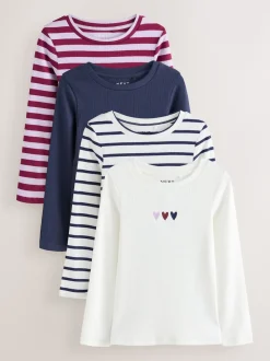 Bourgogne/Ecru - T-shirts côtelés à manches longues Lot de 4 (3à16ans)