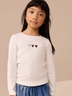 Bourgogne/Ecru - T-shirts côtelés à manches longues Lot de 4 (3à16ans)