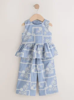 Brodé bleu/écru - Ensemble Chemisiers et Pantalons (3mths-8yrs)