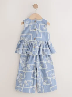 Brodé bleu/écru - Ensemble Chemisiers et Pantalons (3mths-8yrs)