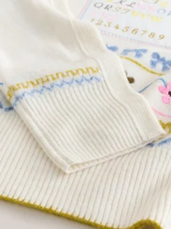 Brodé écru - Pull en maille à col rond en laine