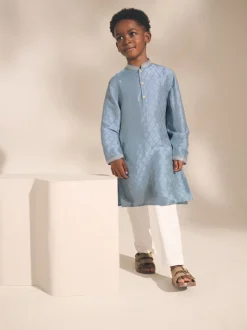Brodé feuille bleue - Eid Kurta (3mths-16yrs)