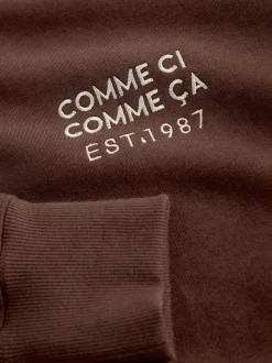 Broderie marron chocolat - Sweat-shirt 2en1 avec jupe mi-longue en satin