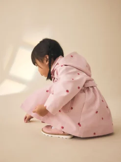 Broderie rose - Manteau boutonné résistant à la douche (3mois-7ans)