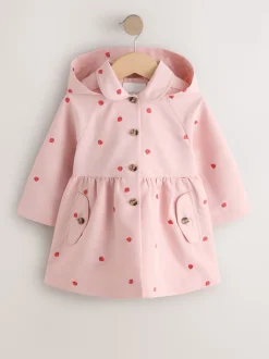 Broderie rose - Manteau boutonné résistant à la douche (3mois-7ans)