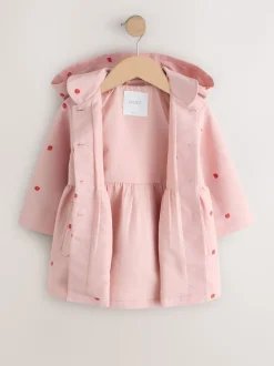 Broderie rose - Manteau boutonné résistant à la douche (3mois-7ans)