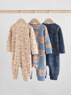 Brown/Marine - Lot de 3 dors-bien bébé en coton sans pieds à fermeture éclair bidirectionnelle (0mois-3ans)