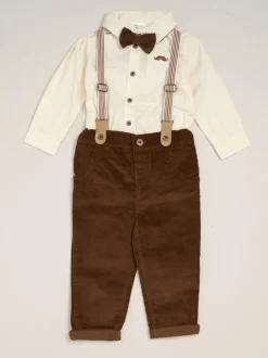 Brun clair - Little Gent nœud papillon en velours côtelé avec nœud papillon et pantalon avec bretelles