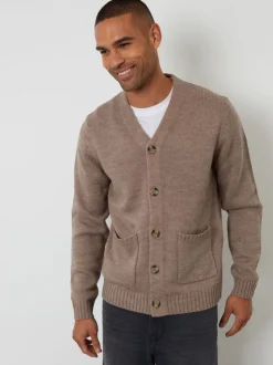 Brun clair - Threadbare Col en V en maille Cardigan