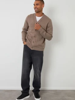 Brun clair - Threadbare Col en V en maille Cardigan