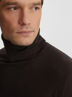 Brun foncé - Pull Reiss Caine en laine mérinos à col roulé