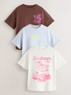 Café Marron Chocolat - T-shirts graphiques oversize Lot de 3 (3-16ans)