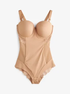 Caramel Nude - Corps en dentelle légèrement rembourré avec contrôle du ventre ferme DD+