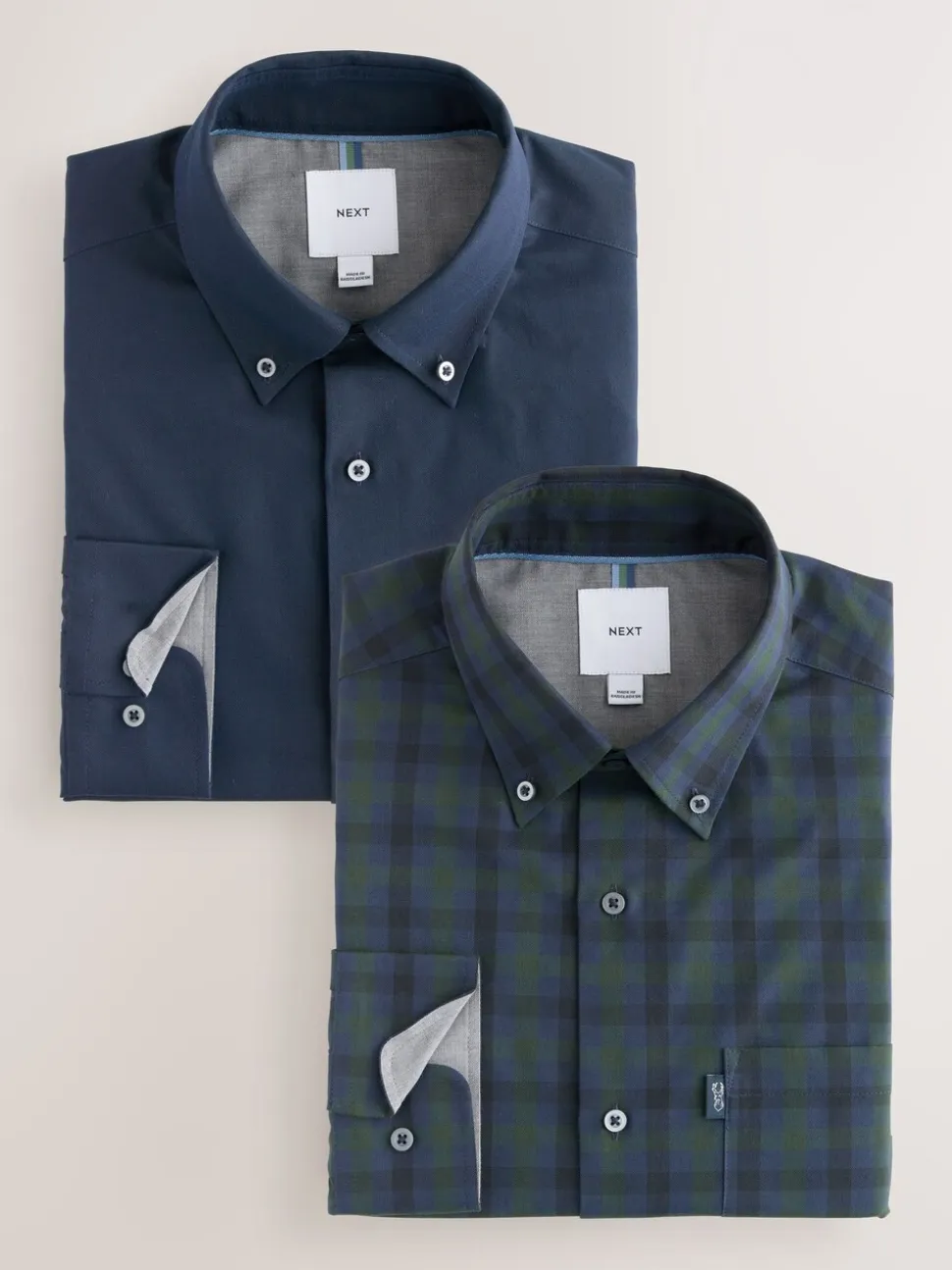 Carreaux Blackwatch bleu marine/vert - Lot de 2 chemises Oxford à manches longues