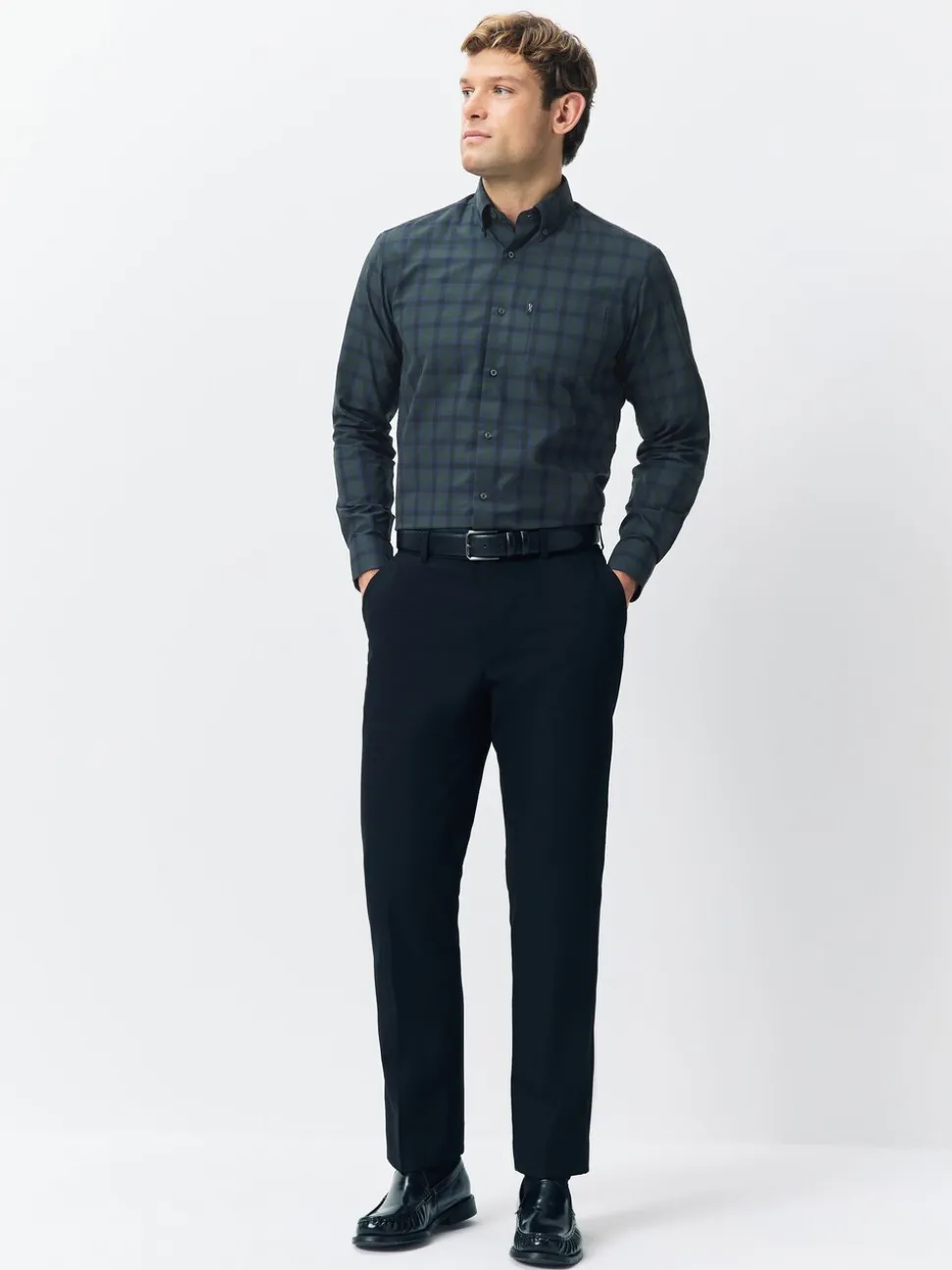 Carreaux Blackwatch bleu marine/vert - Lot de 2 chemises Oxford à manches longues