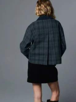 Carreaux bleu marine - Veste Hertiage avec col en velours côtelé