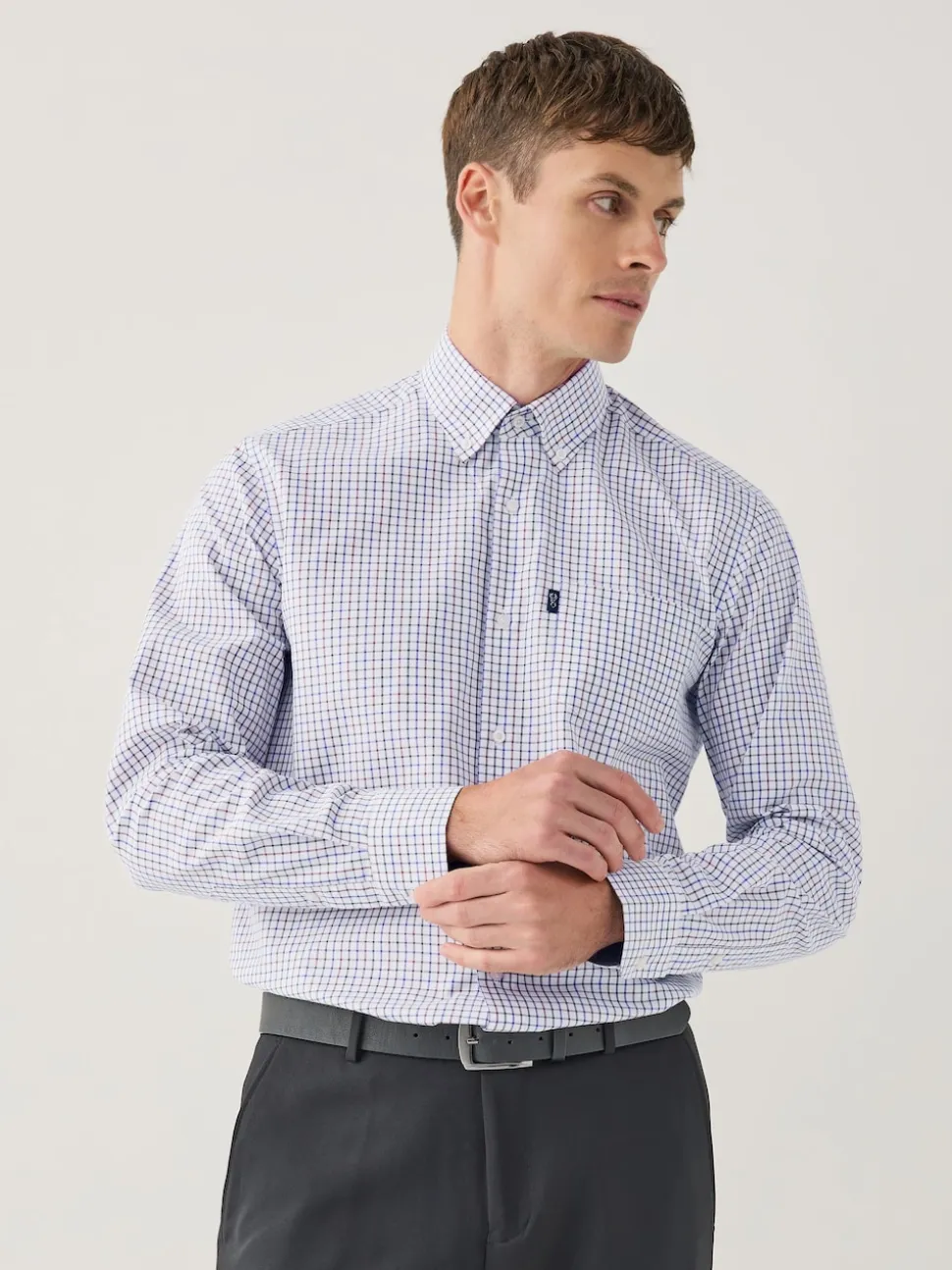 Carreaux Tattersall écru - Chemise Oxford ajustée Easy Iron Button Down
