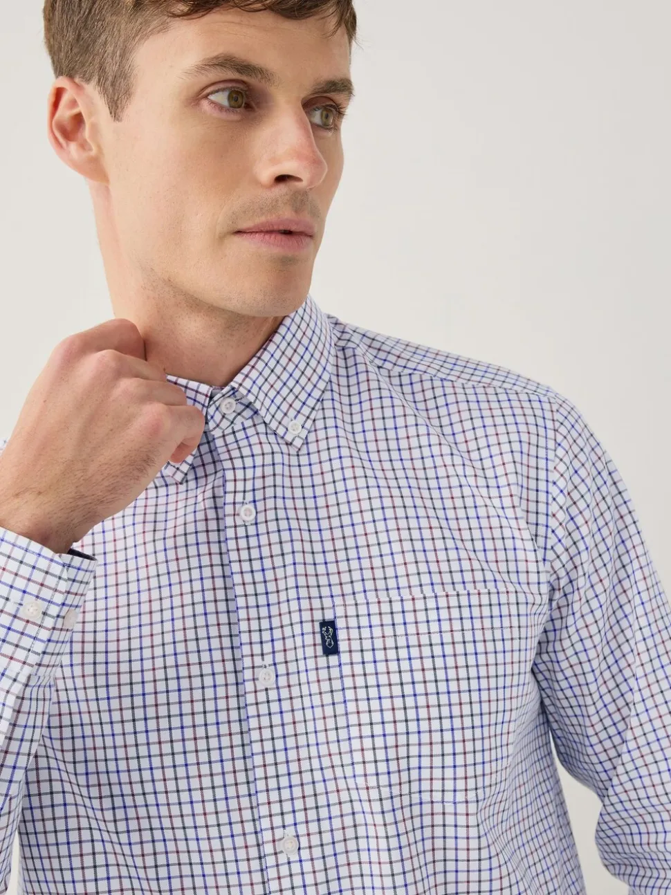 Carreaux Tattersall écru - Chemise Oxford ajustée Easy Iron Button Down