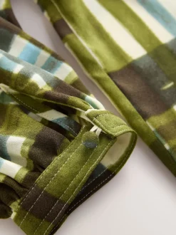 Carreaux vert/écru - Chemisier manches longues à col V