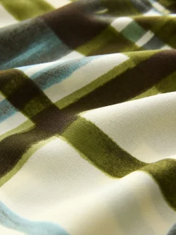 Carreaux vert/écru - Chemisier manches longues à col V