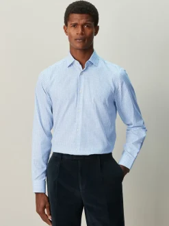 Carreaux Vichy bleu clair - Chemise habillée à manches longues riche en coton