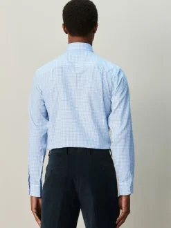 Carreaux Vichy bleu clair - Chemise habillée à manches longues riche en coton