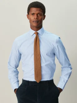 Carreaux Vichy bleu clair - Chemise habillée à manches longues riche en coton