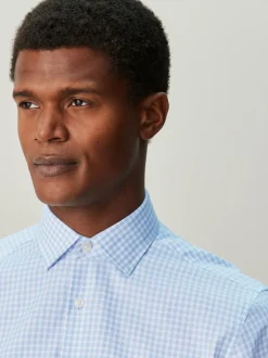 Carreaux Vichy bleu clair - Chemise habillée à manches longues riche en coton