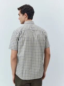 Carreaux Vichy bleu marine/neutre - Chemise Oxford Easy Iron boutonnée à manches courtes