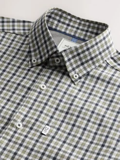 Carreaux Vichy bleu marine/neutre - Chemise Oxford Easy Iron boutonnée à manches courtes