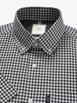 Carreaux vichy bleu marine/blanc - Chemise Oxford Easy Iron boutonnée à manches courtes