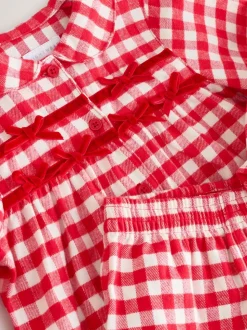 Carreaux vichy rouge / blanc - Pyjama Bouton à travers tissé (9mths-11yrs)