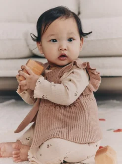 Cerise neutre - Ensemble 3 pièces : gilet en maille, haut à manches longues et leggings (0mois -3ans)