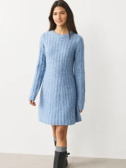 Chambray bleu - Robe mini pull en maille torsadée