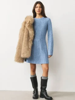 Chambray bleu - Robe mini pull en maille torsadée
