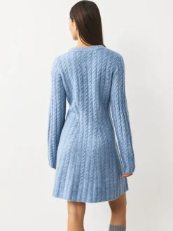 Chambray bleu - Robe mini pull en maille torsadée