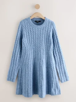 Chambray bleu - Robe mini pull en maille torsadée