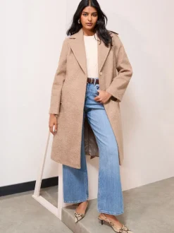 chameau - Manteau mi-long texturé Friends Like These ceinturé bouclé