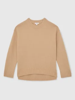 chameau - Pull Reiss Ella à col rond en laine et cachemire